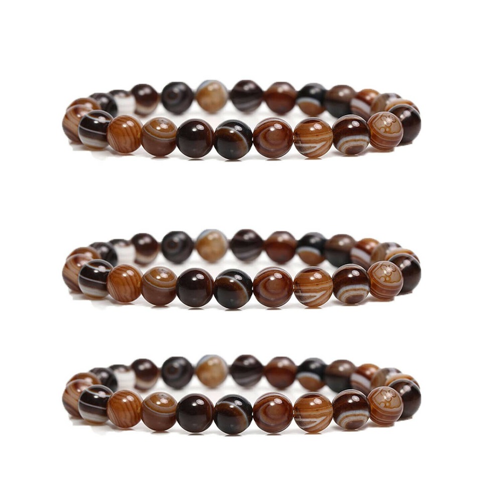 3 Coffee Striped Agate 8mm Stretch Bracelets Lot